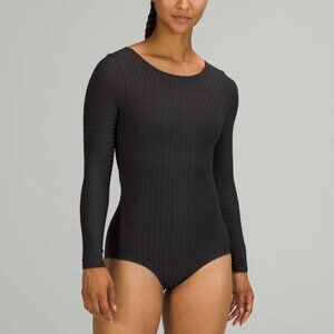 Lululemon Athletica Women's Ribbed Wrap-Back Long-Sleeve One-Piece in Black